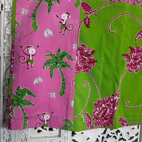 Vtg Pink & Green Fairy Core Preppy Patchwork Beaded Sequin Knee Length Skirt - Picture 2 of 9